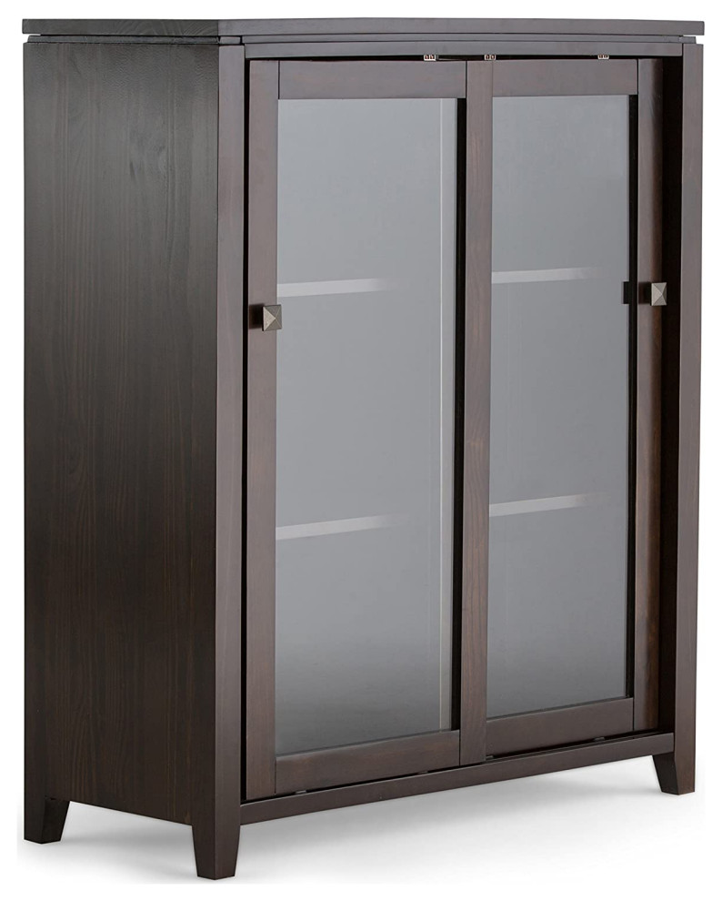 Elegant Storage Cabinet  2 Sliding Glass Doors  ampInner Shelves  Mahogany Brown   Contemporary   Accent Chests And Cabinets   by Decor Love  Houzz