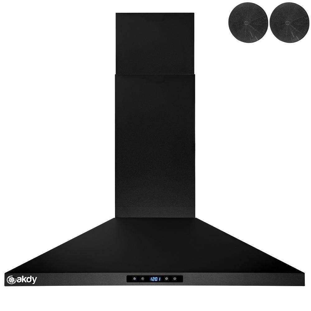 AKDY 36 in Convertible Island Mount Range Hood in Black Painted Stainless Steel with Touch Control and Carbon Filters