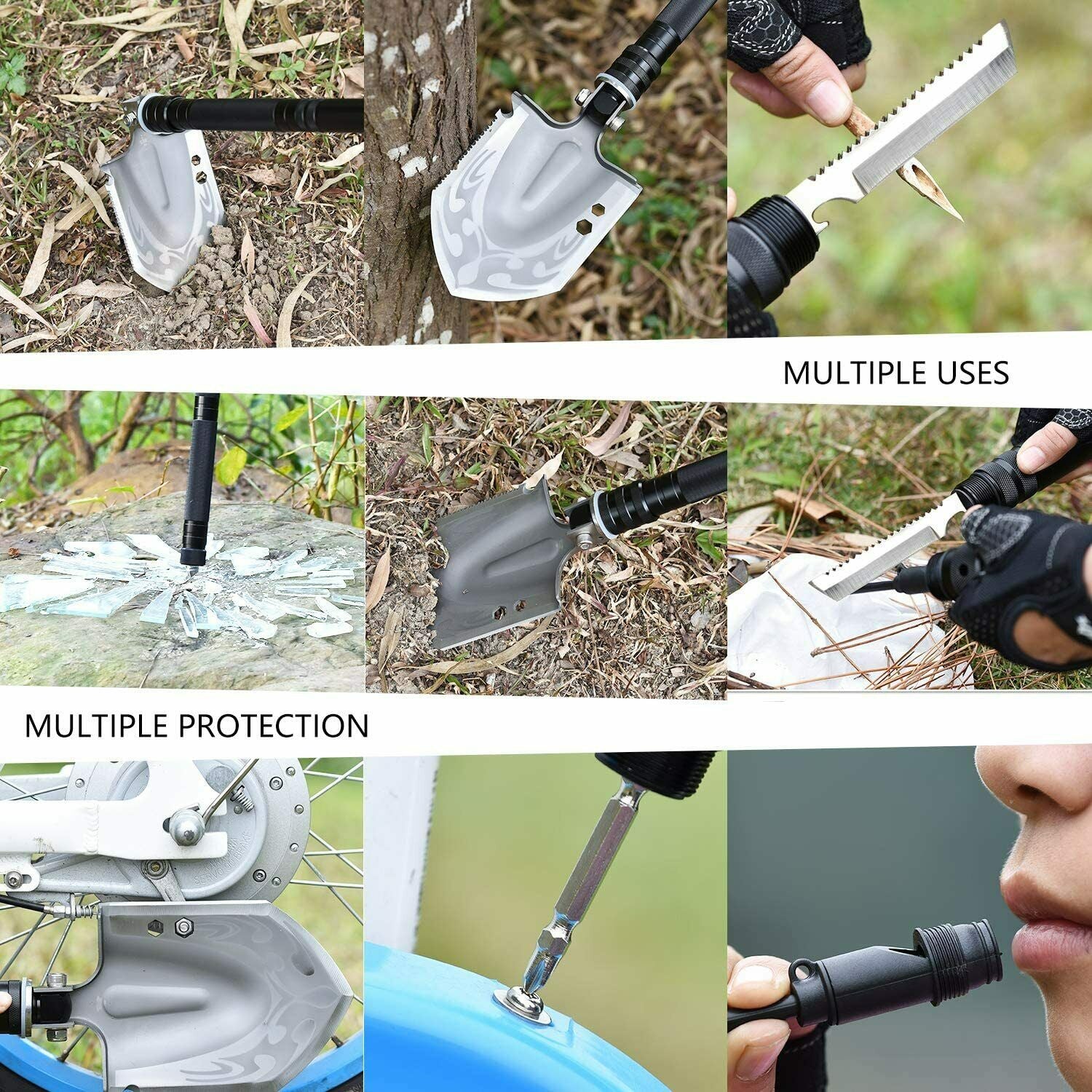 "Kepeak Military Folding Survival Shovel, Unbreakable Tactical Shovel, Multifunctional Camping Gear Survival Tools for Off-Roading, Camping, Outdoor, Survivalist and Emergency"