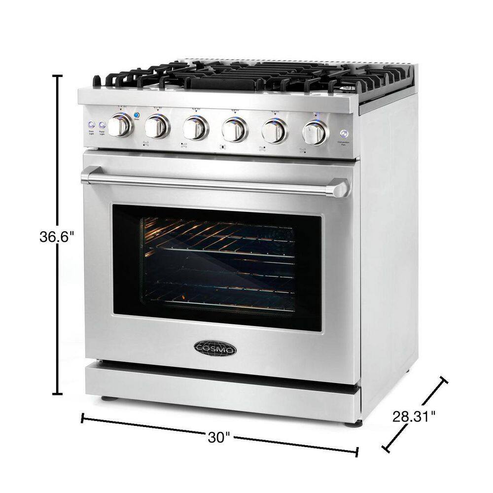 Cosmo 30 in. 4.55 cu. ft. Commercial-Style Gas Range with Convection Oven in Stainless Steel with Storage Drawer COS-EPGR304