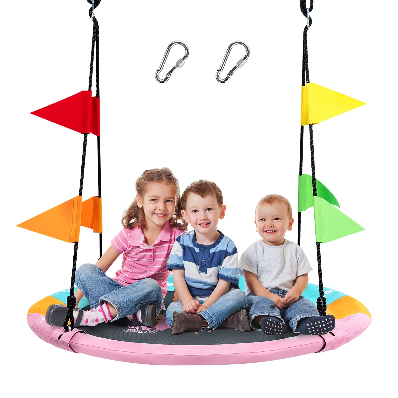 Costzon 40 Inch Saucer Tree Swing, Kids Indoor/Outdoor Large Round Swing w/ Hanging Straps