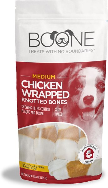 Boone Chicken Wrapped Knotted Medium Bones Dog Treats， 3 count