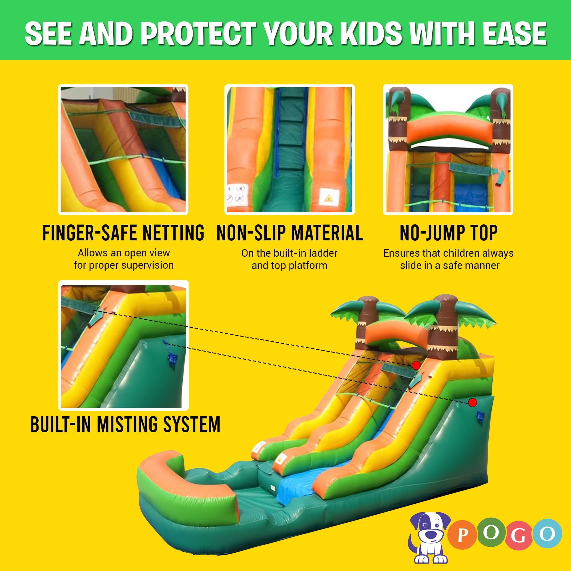 Pogo Bounce House Crossover Tropical Inflatable Water Slide, Backyard Party Package, 12 ft