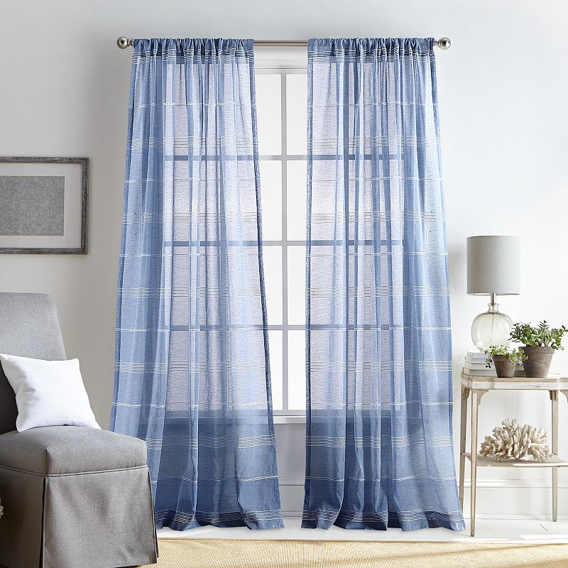 Martha Stewart Delicate Stripe Poletop Top 2 Window Curtain Panels