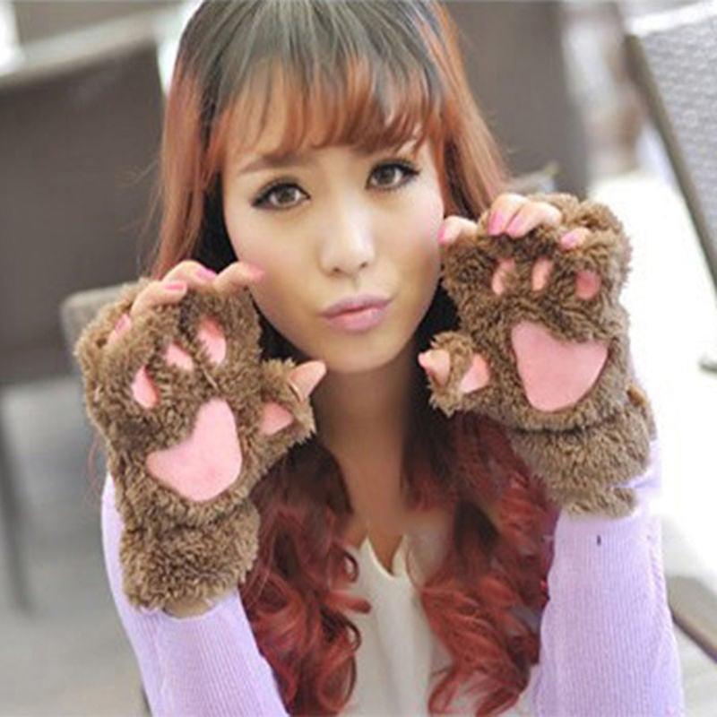 Lovely Fluffy Bear Cat Plush Gloves