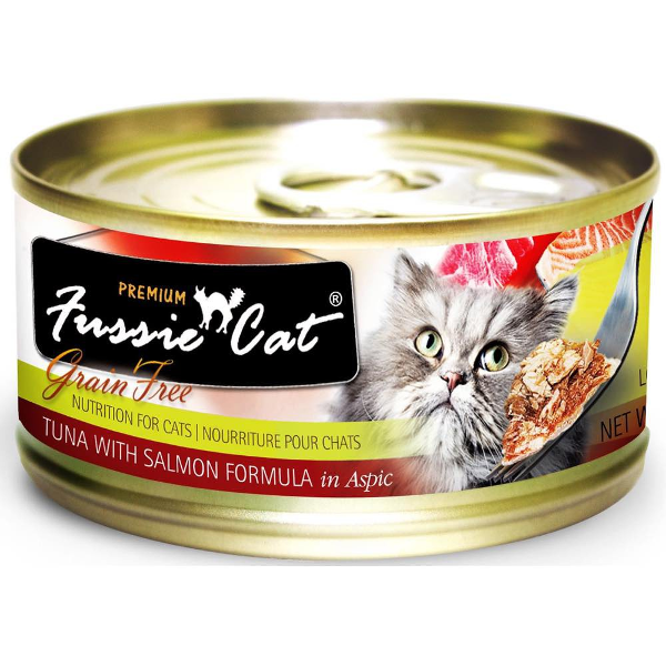 Fussie Cat Premium Tuna with Salmon Formula in Aspic Canned Cat Food，