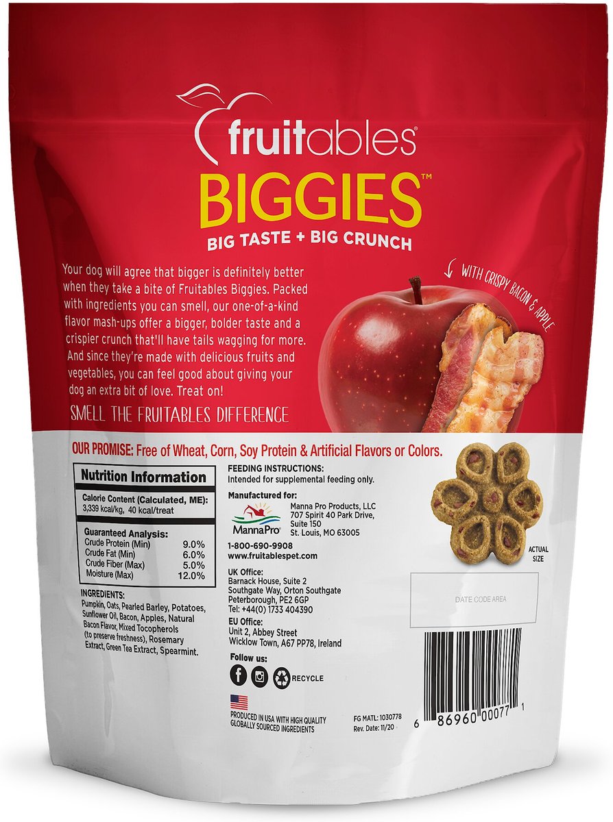 Fruitables Biggies With Real Crispy Bacon and Apple Dog Treats， 16-oz bag