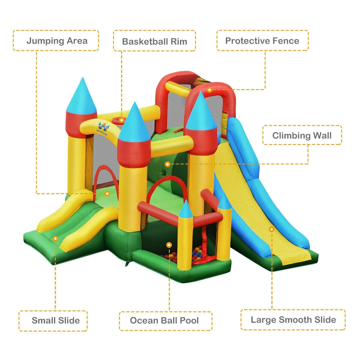 Inflatable Bounce House, 6-in-1 Jumping Castle Bouncer (with 780W Air Blower)