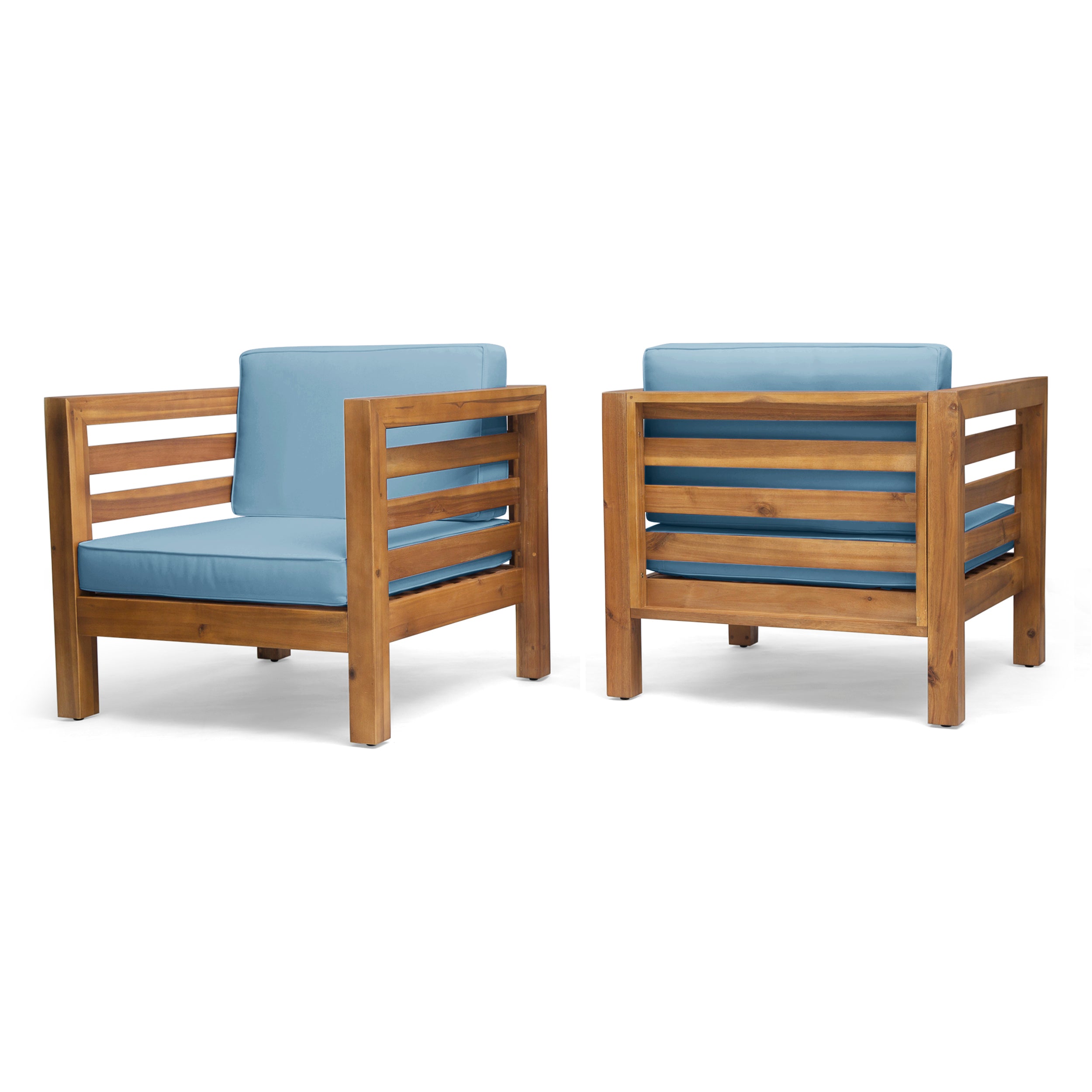 Louise Outdoor Acacia Wood Club Chairs with Cushions (Set of 2)