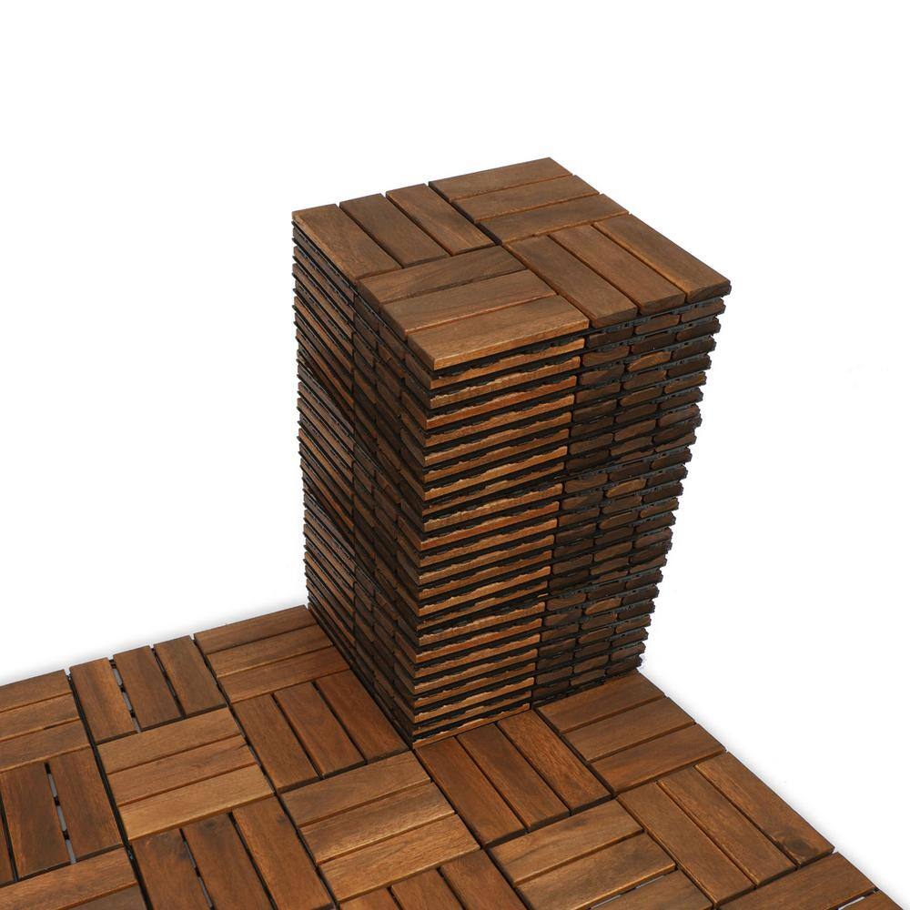 GOGEXX 12 in. x 12 in. Outdoor Checker Pattern Square Wood Interlocking Flooring Deck Tiles in Brown (Pack of 30 Tiles) DG-30B69