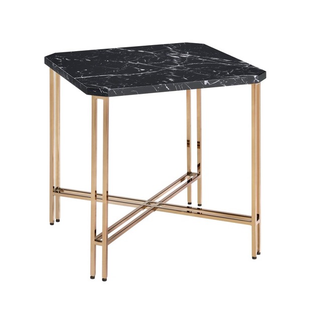 Daxton Faux Marble Square End Table Black gold Steve Silver Co