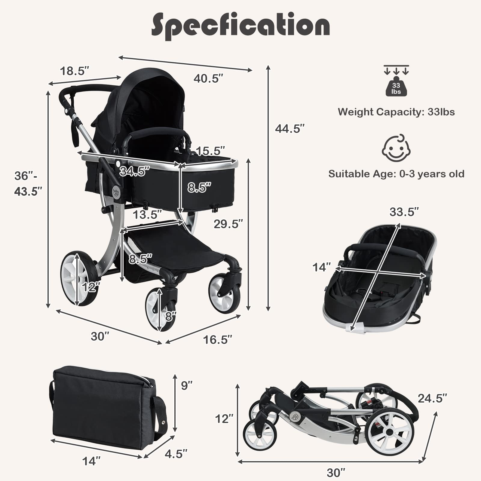 BABY JOY 2-in-1 High Landscape Baby Stroller, Reversible Bassinet Reclining Stroller