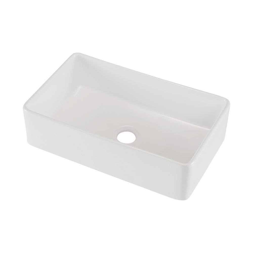 Interbath White Fireclay 33 in. Single Bowl Farmhouse Apron Kitchen Sink ITBDL332010