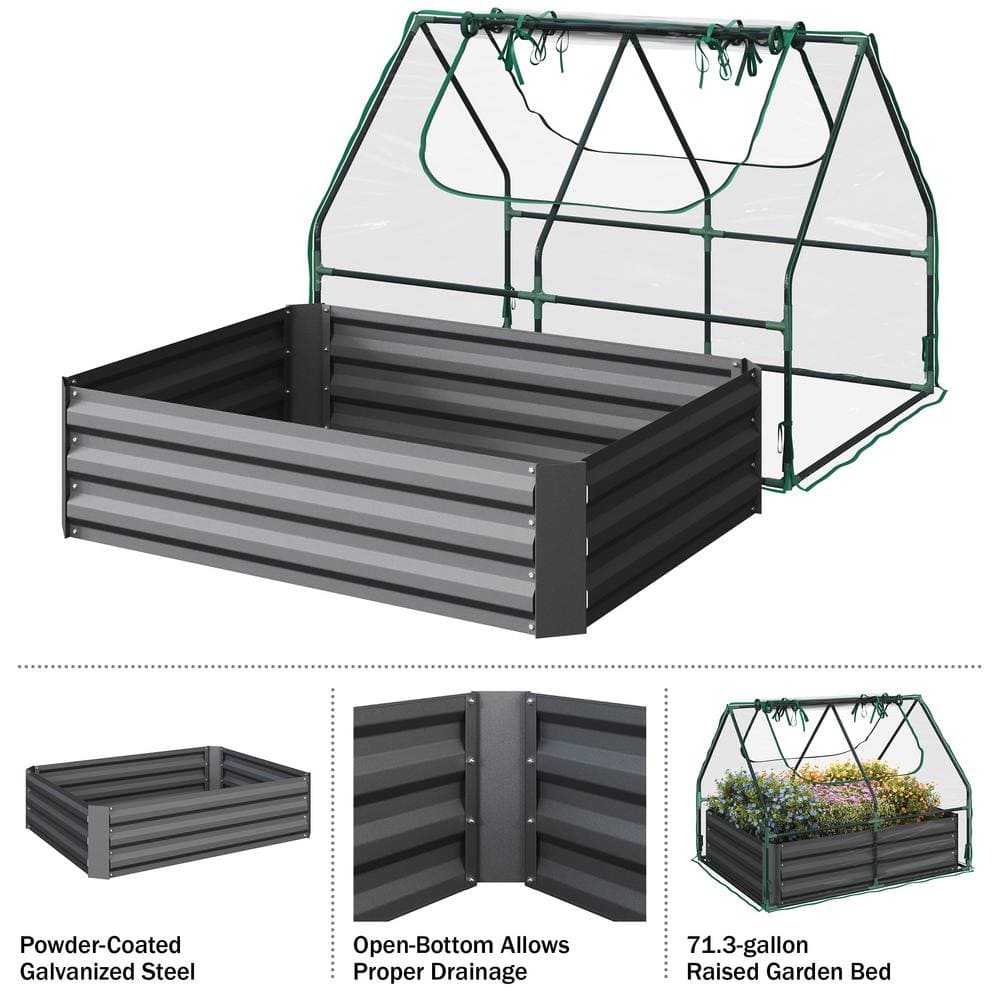 HOME-COMPLETE 4 ft. x 3 ft. Galvanized Steel Raised Garden Bed with Removable Greenhouse 50-LG1334