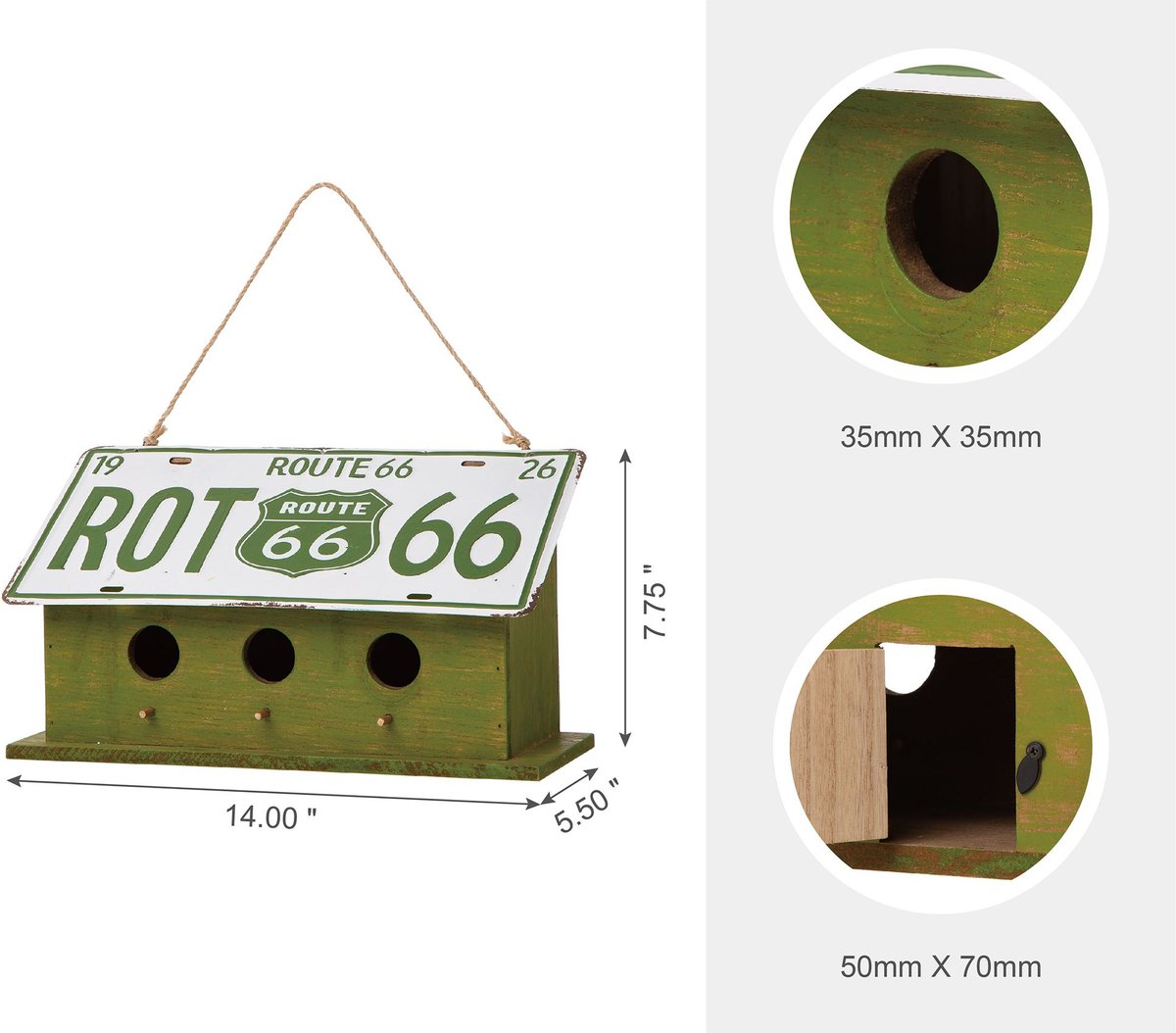 Glitzhome Wood and Metal License Plates Birdhouse， Green