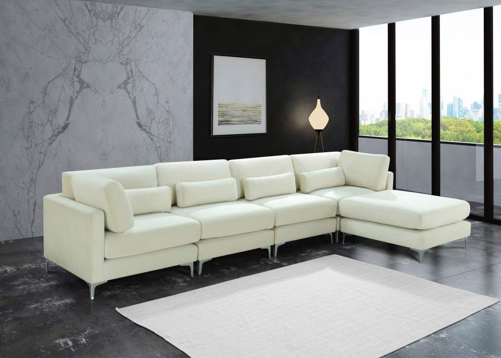 Julia Velvet Upholstered L Shaped Modular Sectional   Midcentury   Sectional Sofas   by Meridian Furniture  Houzz