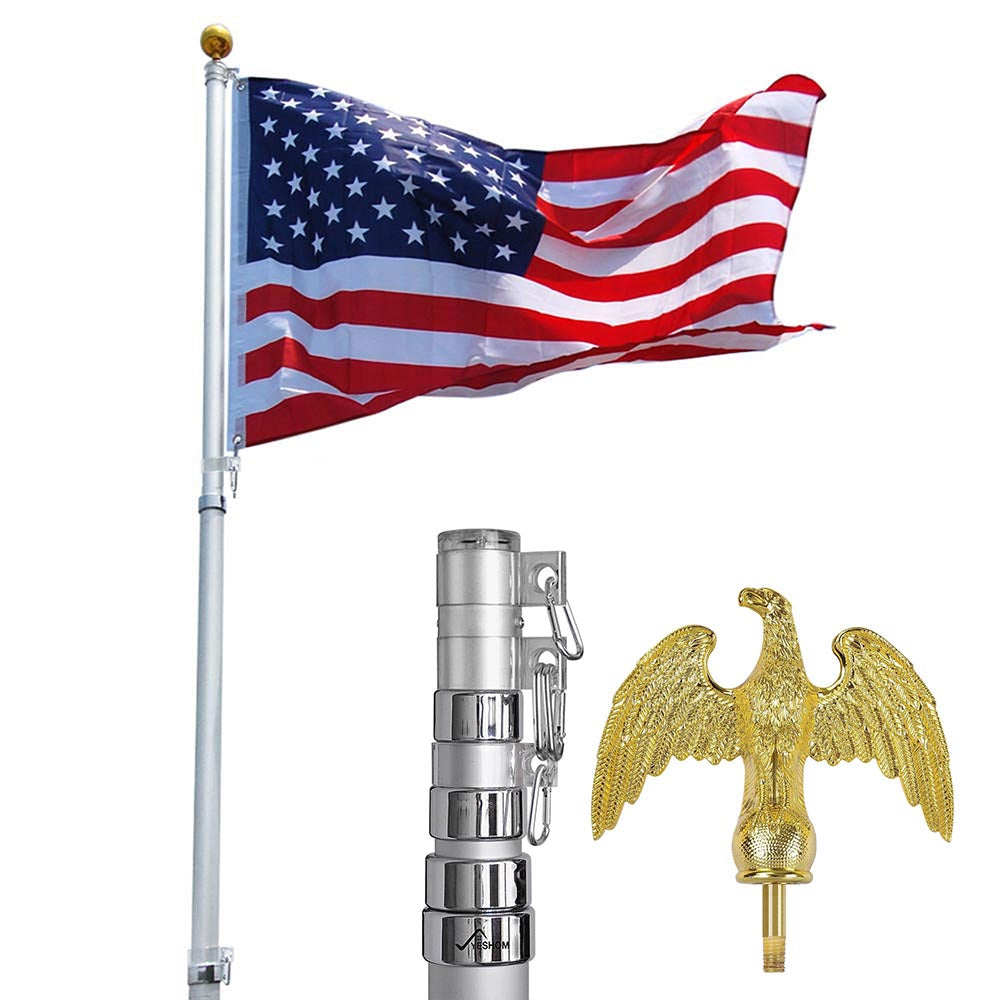 Yescom Aluminum Telescopic Flagpole Eagle Top Set 20' II