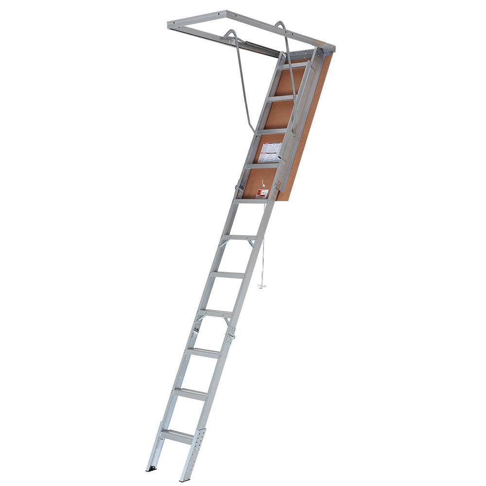 Louisville Ladder Aluminum 7.75 ft. to 10.25 ft. (Rough Opening: 22.5 in. x 54 in.) 375 lbs. Capacity Attic Ladder AH2211