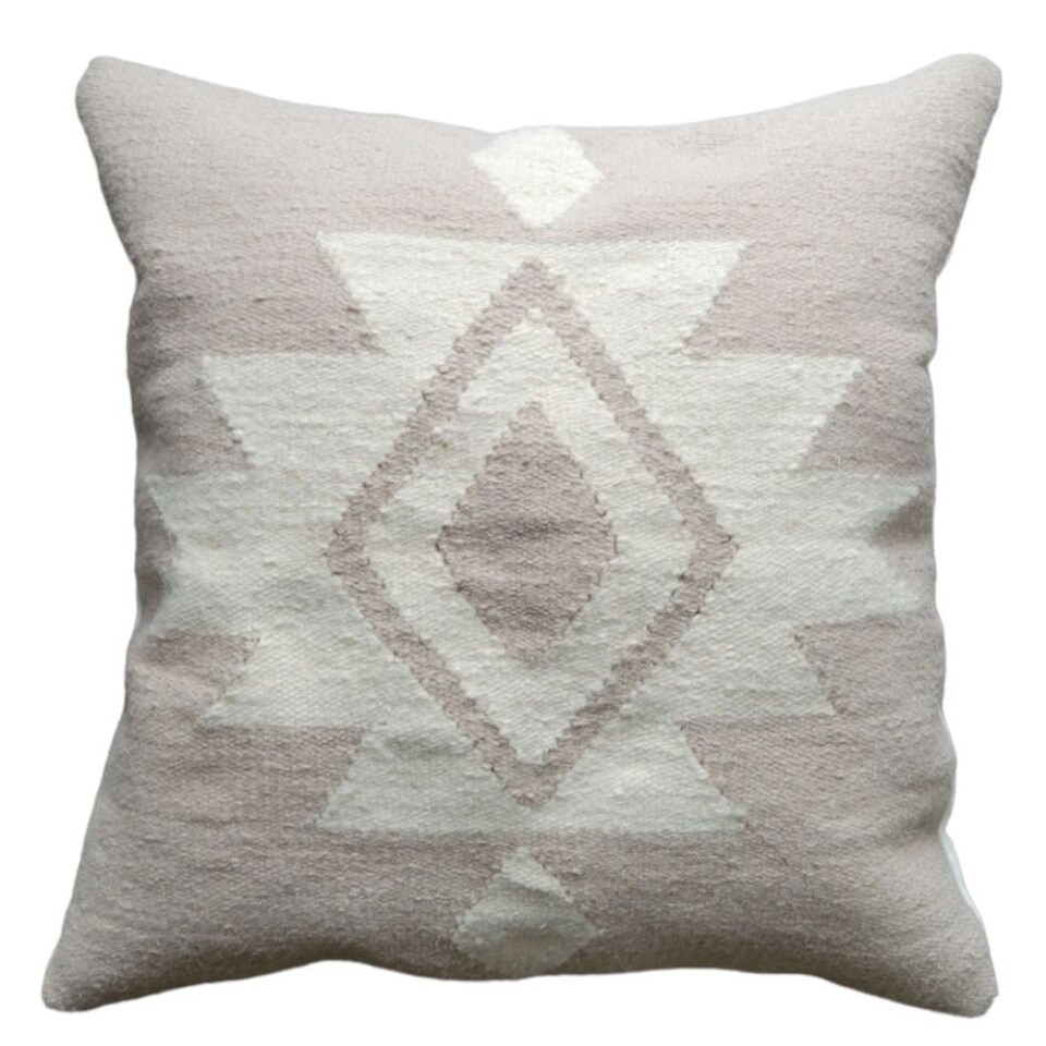 Beige Boho Bella Handwoven Wool Decorative Throw Pillow Cover