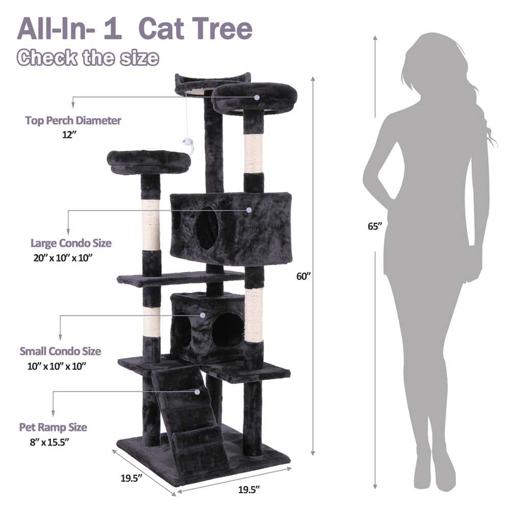 COZIWOW 60 in. Cat Tree Tower with Hanging Toy CW12S0210