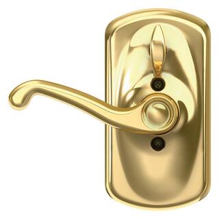 Schlage Plymouth Bright Brass Electronic Keypad Door Lock with Flair Handle and Flex Lock FE595 V PLY 505 FLA 605