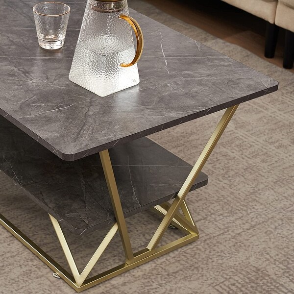 Ivinta Marble Gold Coffee Table， Modern Central TV Table - 23