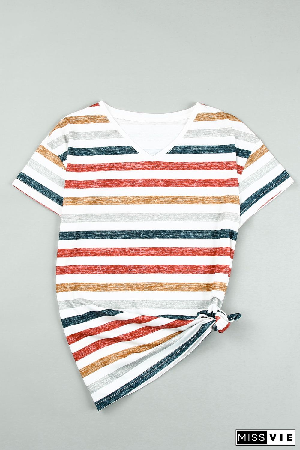 Multicolor Stripes V Neck T-Shirt