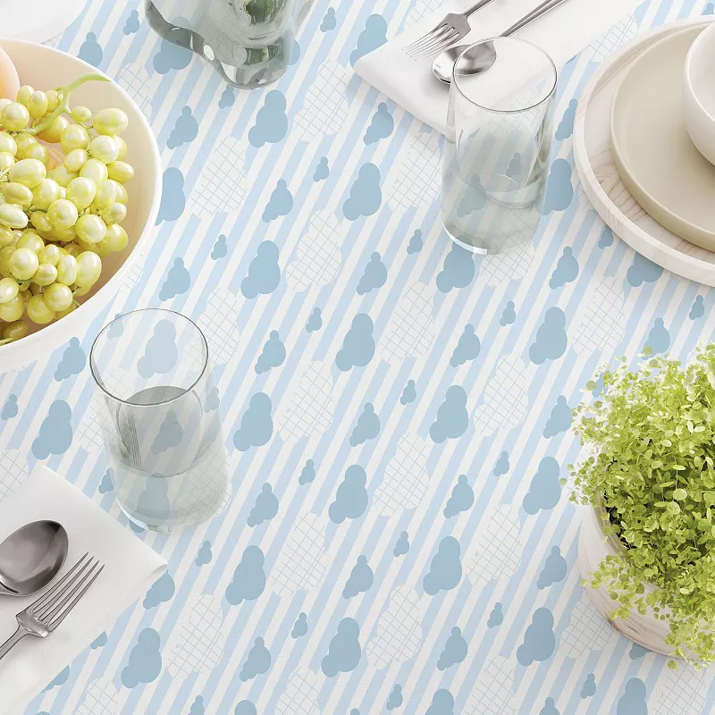 Rectangular Tablecloth， 100% Cotton， 52x120， Blue Clouds and Stripes