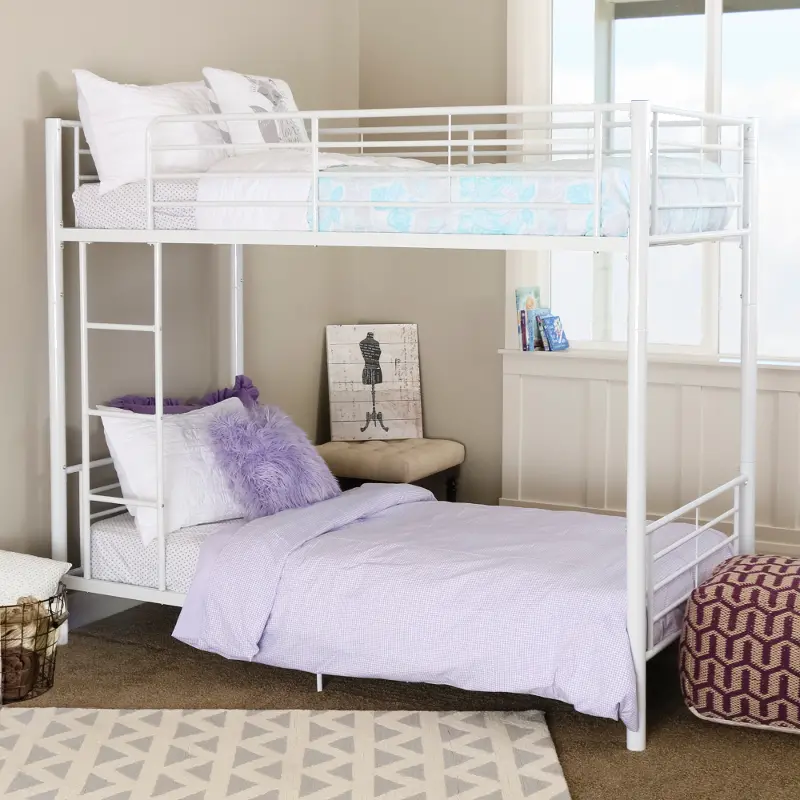 Modern White Metal Twin-over-Twin Bunk Bed - Walker Edison