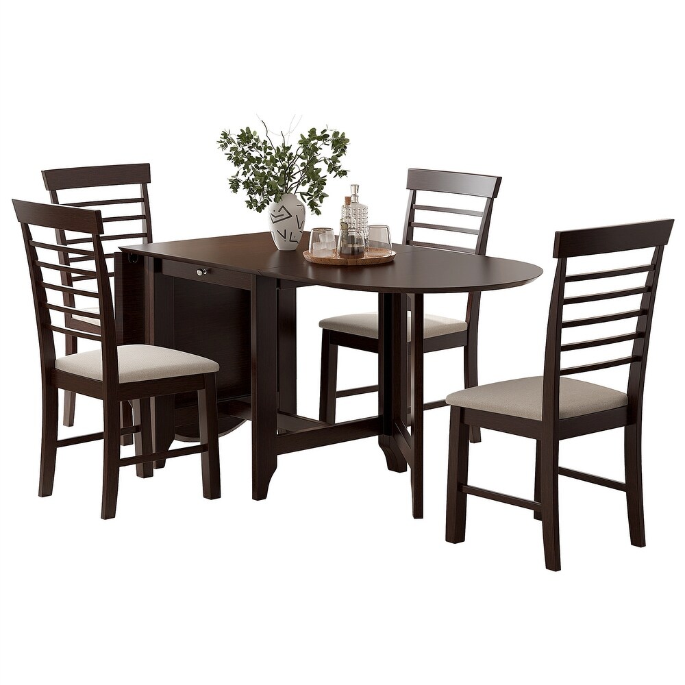 5PC Retro Dining Set Drop Leaf Table and 4 Upholstered Chairs