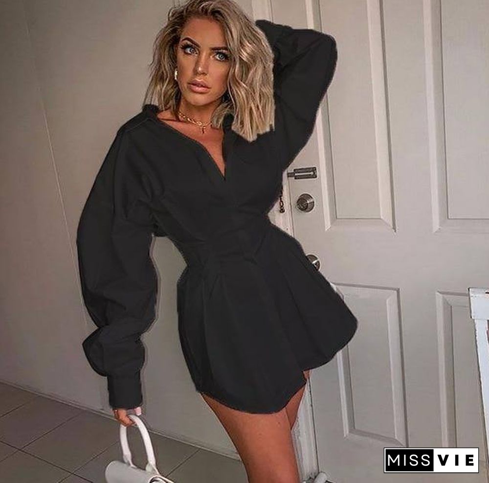 Women Sexy V neck Long Shirts Female Ladies Long Sleeve Shirt Beach Dresses Elegant Sexy Party Blouse