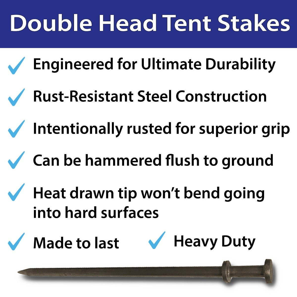 Moose Supply Heavy Duty Double Head Steel Tent Stakes, 10 Pack, 1" x 30"