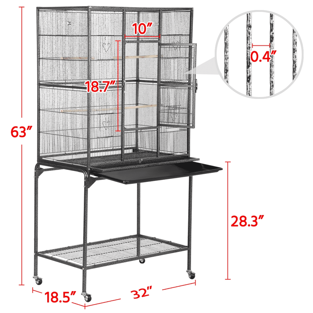 Yaheetech 63''H Large Parrot Cage w/ Stand， Hammered black