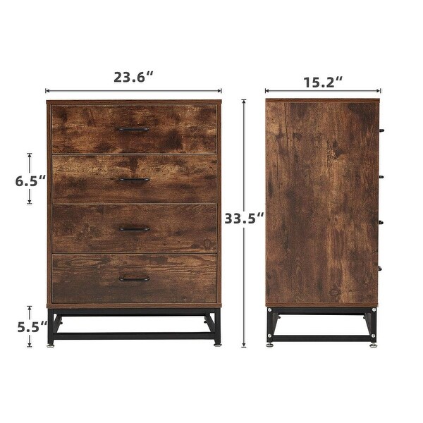 Chest of Drawers， Industrial Tall Dresser with 4 Drawers，Wood Storage Cabinet with Sturdy Metal Frame - as picture - - 37668516