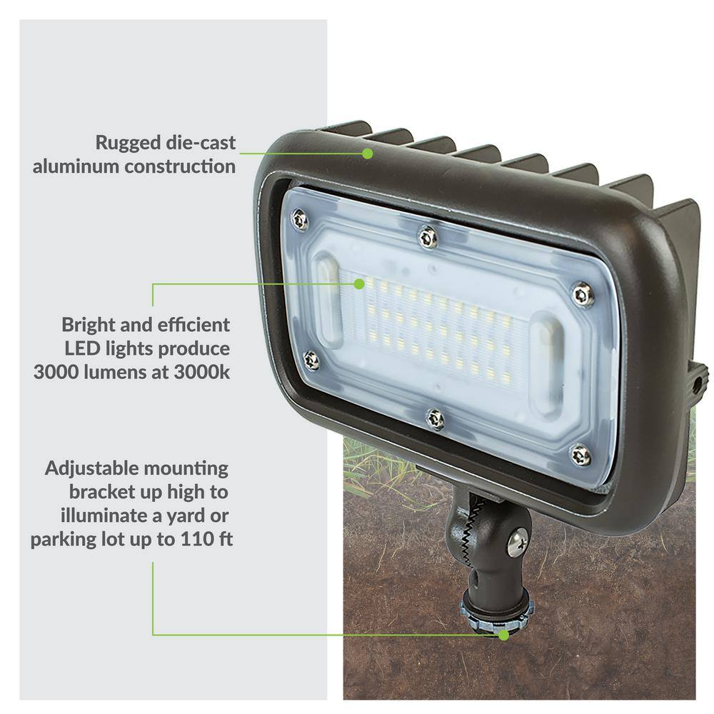 Commercial Electric 30W Line Voltage Bronze Integrated Outdoor LED Wall Wash Light with Adjustable Mounting Bracket for Landscape Lighting CEWW30BRZ