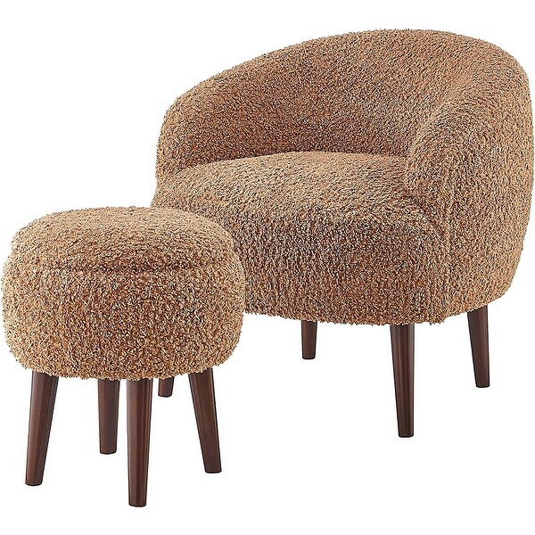 GTU Furniture Modern Barrel Teddybear Plush Accent/Side Chair with Storage Ottoman for Bedroom Living room set