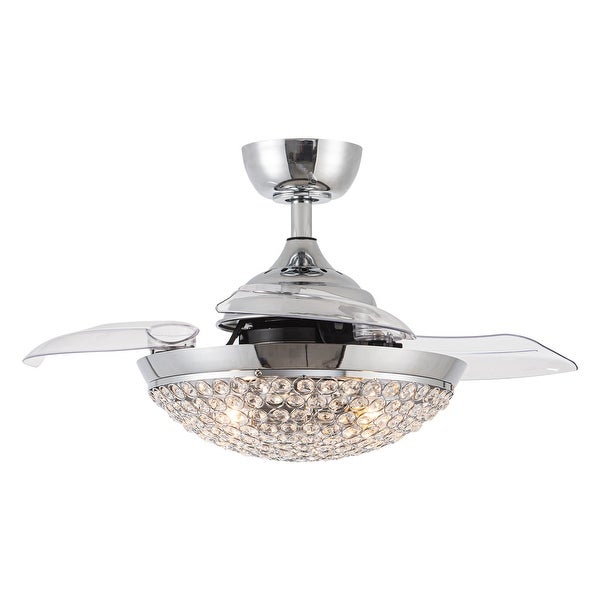 36-inch Chrome 3-Blade Crystal Ceiling Fan Chandelier with Remote - 36-in Shopping - The Best Deals on Ceiling Fans | 36399923