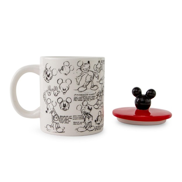 Silver Buffalo Disney Mickey Mouse Sketchbook Ceramic Mug With Lid Holds 18 Ounces