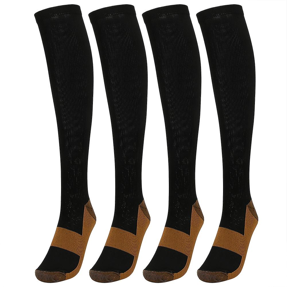 2pair Sport Compression Stockings Ankle Protection Copper Fiber Calf Thining Sleeves(copper Fibre Knee High Stockings Black L Xl)