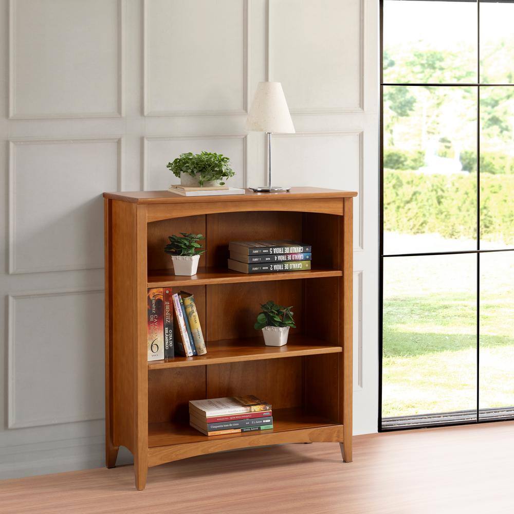 Camaflexi Shaker Style 36 in. Cherry Wood 3-shelf Standard Bookcase with Adjustable Shelves SHK365