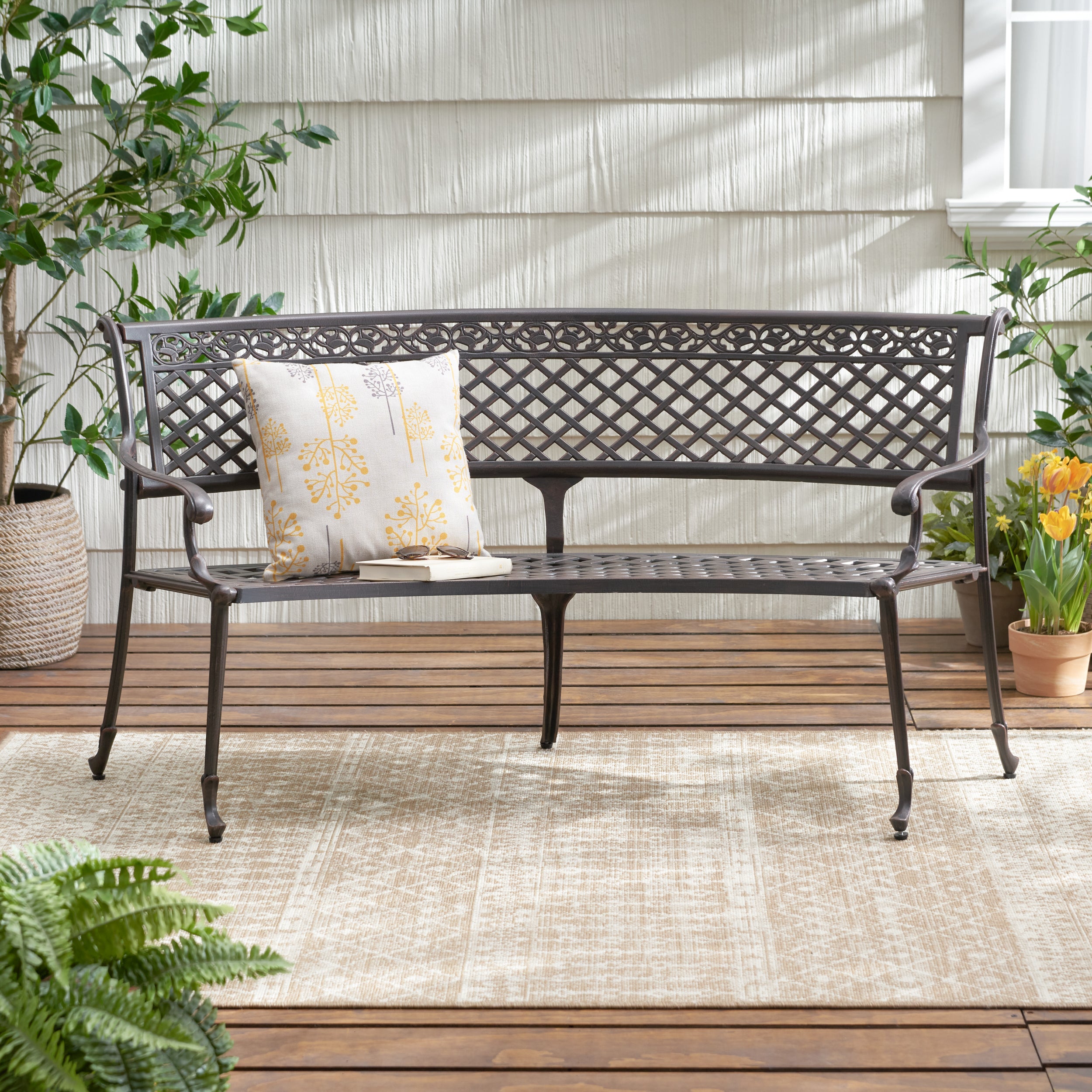 Bainbridge Outdoor Antique Copper Cast Aluminum Bench