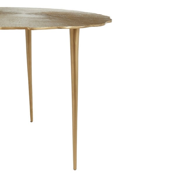 Tia 24 Inch Modern Accent End Table， Solid Aluminum， Tapered Legs， Gold