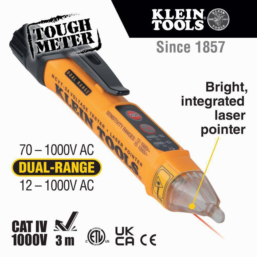 Klein Tools Dual Range Non Contact Voltage Tester with Laser Pointer 12-1000V AC NCVT5A