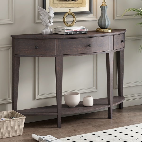 Modern Curved Console Table Sofa Table with 3 drawers