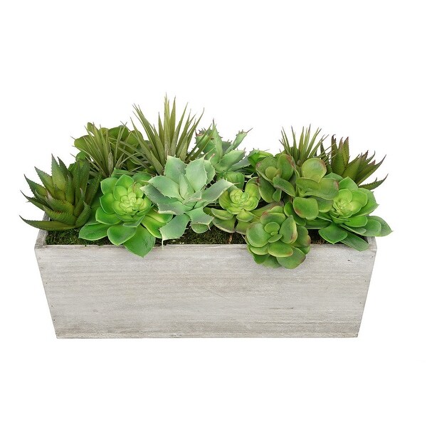 Faux Succulent Garden in Wood Washed Ledge Planter