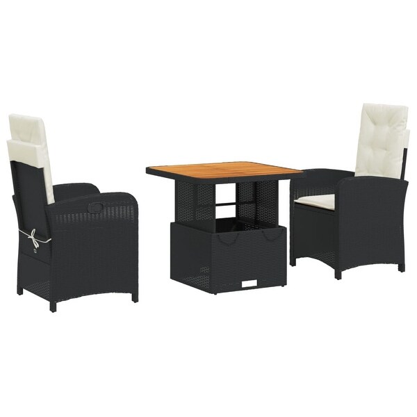 vidaXL Patio Dining Set with Cushions Furniture 2 Piece Black Poly Rattan