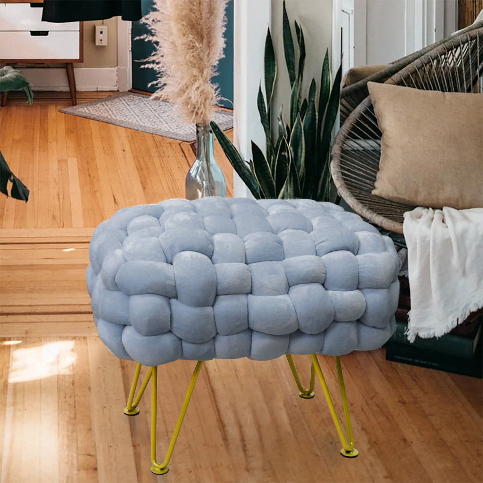 Velvet Pouf Stool Ottoman   Midcentury   Footstools And Ottomans   by BNF Home  Houzz