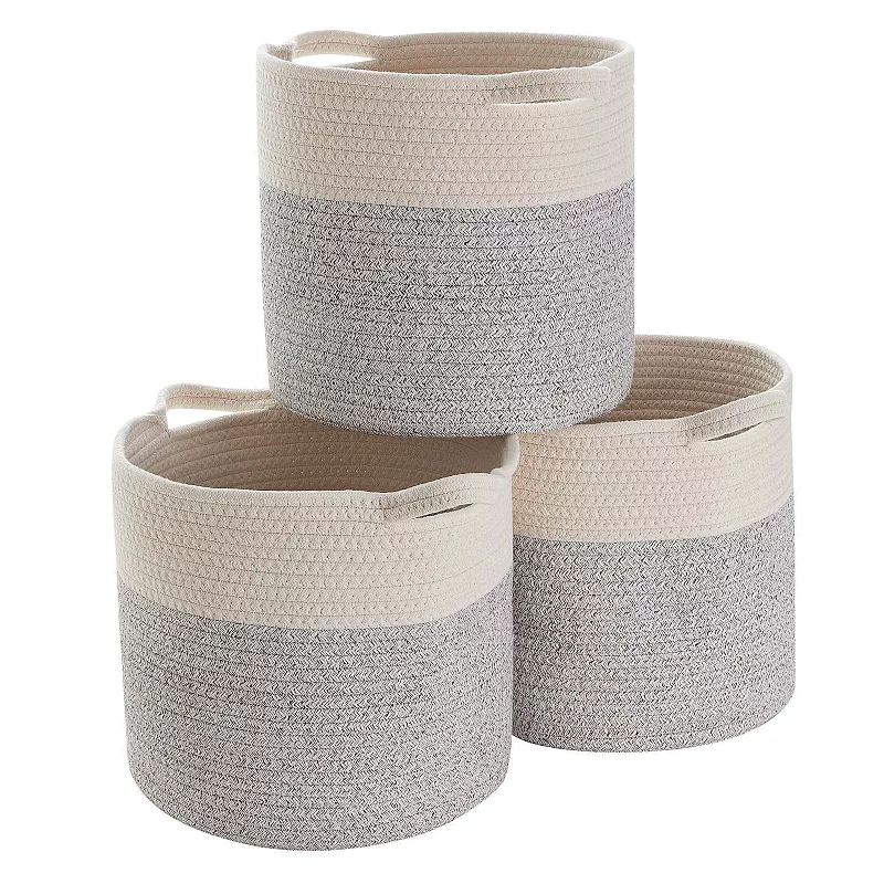 3 Pack Woven Cotton Rope Shelf Storage Basket with Handles