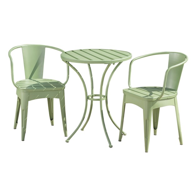 Colmar 3pc Cast Iron Patio Bistro Set Matte Green Christopher Knight Home