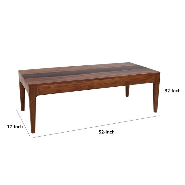 52 Inch Modern Coffee Table， Acacia Wood with Classic Block Legs， Brown